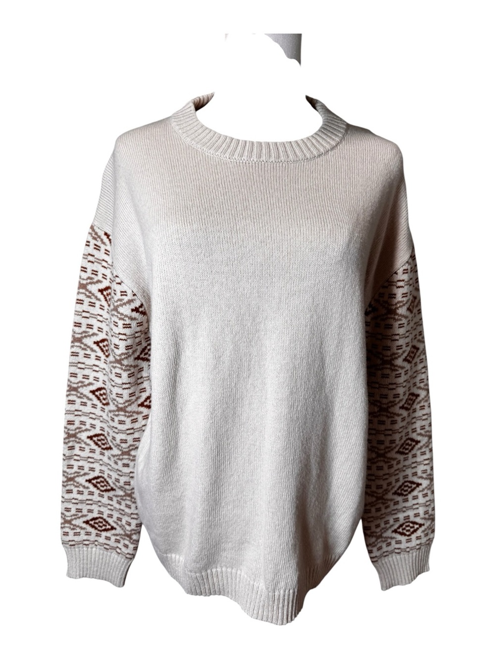 NWT Sherpa Adventure Gear Fair Isle Cotton Wool Crewneck Sweater Oatmeal M